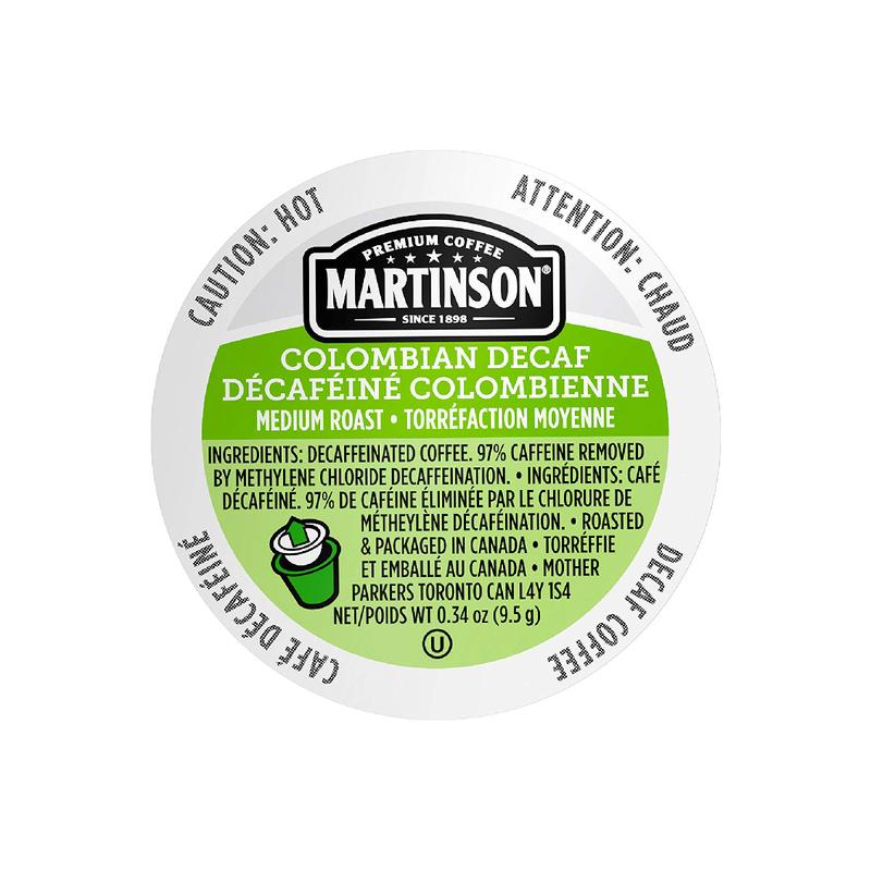 Martinson Coffee Decaf Colombian Single Serve Pods (Box of 24)