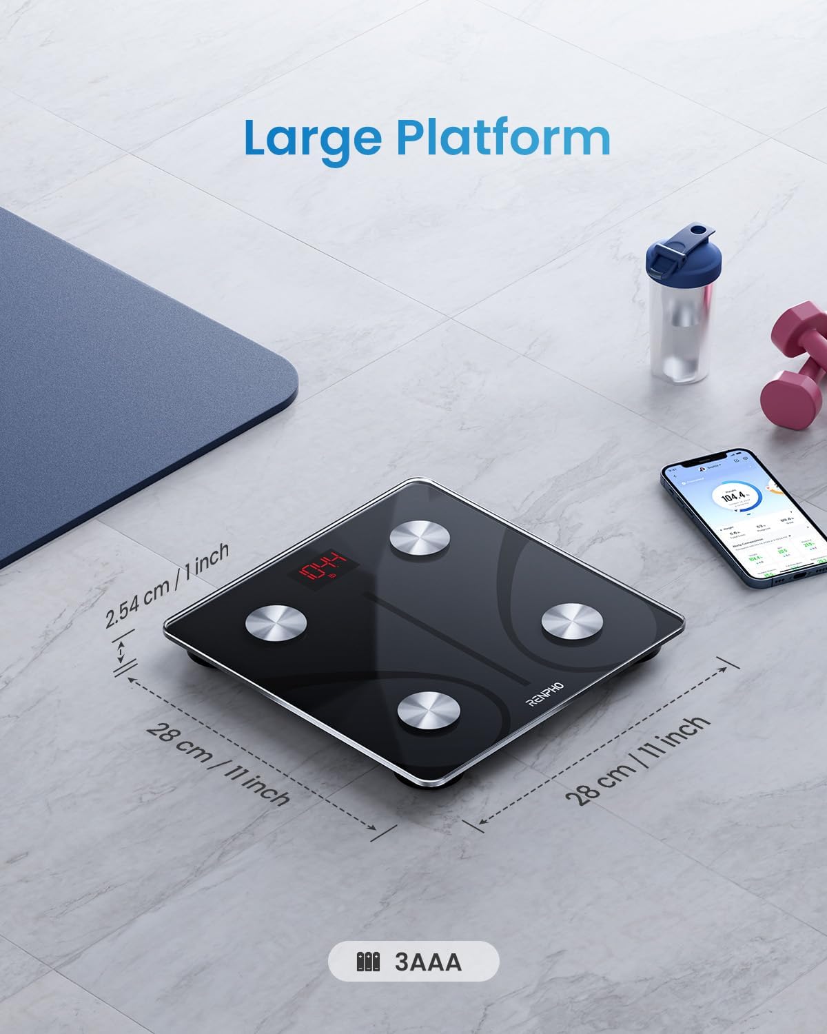 RENPHO Body Fat Scale, Smart Scale for Body Weight, BMI Digital Bathroom Weight Scale, Body Measurements with Smartphone App sync with Bluetooth, 400 lbs.